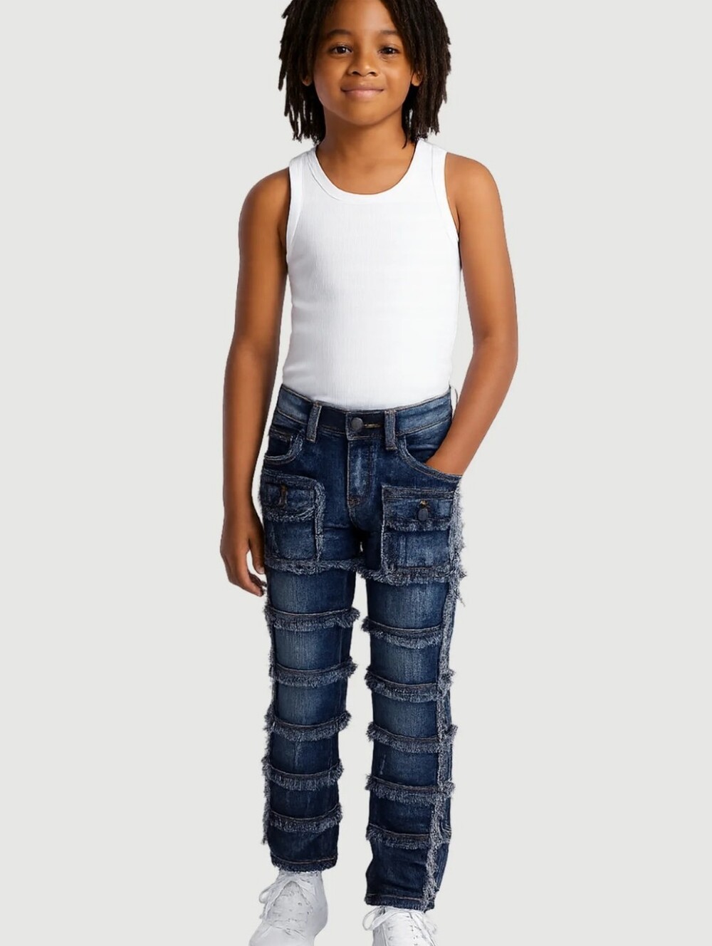 FWRD Denim Distressed Dark Blue Denim Shorts